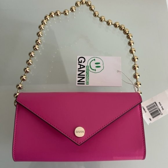 GANNI Banner Recycled Leather Wallet on Chain